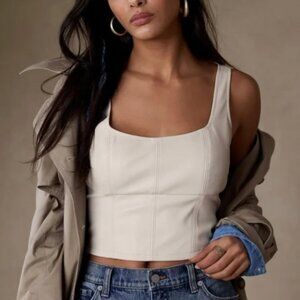 Elegant Cream Leather Women's Crop Top